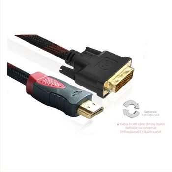 Cablu adaptor HDMI-DVI, bidirecțional, 1,5 m, conectori placati cu aur, pentru TV/monitor/proiector