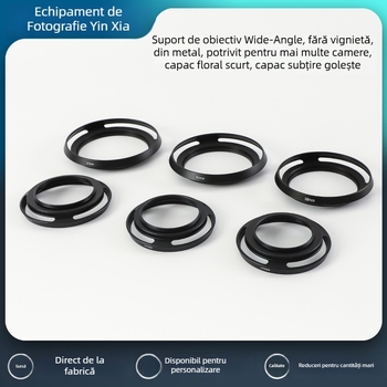 Parasolar metalic deschis pentru obiectiv ultrawide, fără vinietare, din aliaj de aluminiu, compatibil cu diferite camere, formă scurtă cu aspect floral