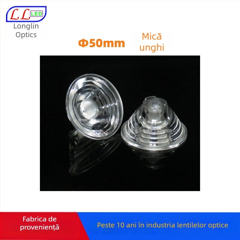 Lentilă LED, fascicul îngust de 3°, filet, PMMA acrilic, transmisie 93%, lentilă 5050