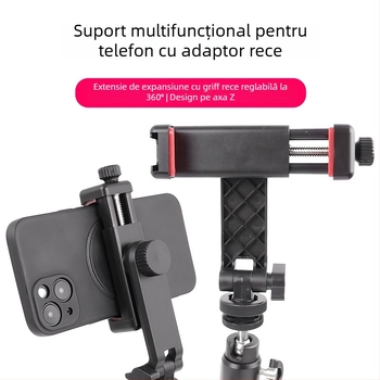 Clip pentru telefon cu rotație la unghiuri multiple, bază cu cold shoe pentru DSLR, streaming orizontal și vertical