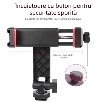Clip pentru telefon cu rotație la unghiuri multiple, bază cu cold shoe pentru DSLR, streaming orizontal și vertical