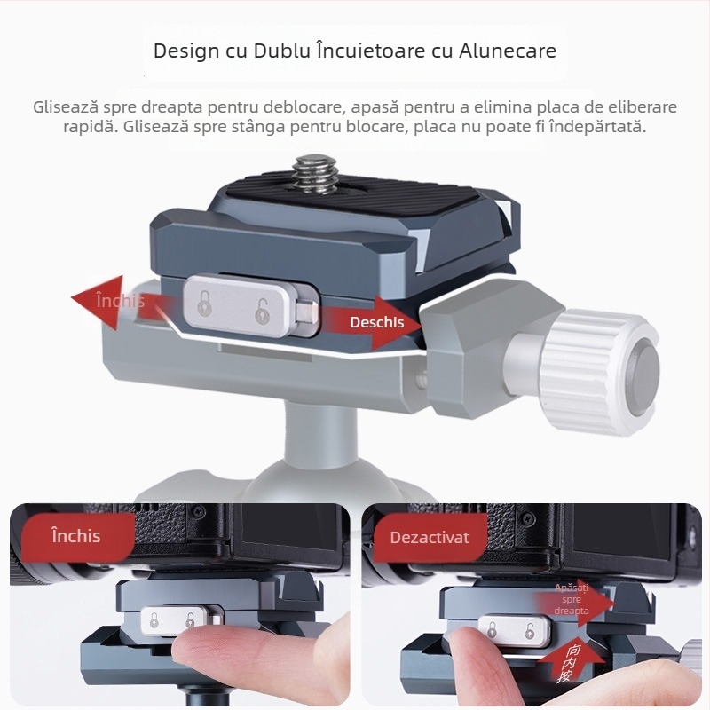 Adaptor bază cu eliberare rapidă din aliaj de aluminiu CQ-2 – pentru telefoane mobile, camere fără oglinzi și DSLR, încărcare 2–5 kg