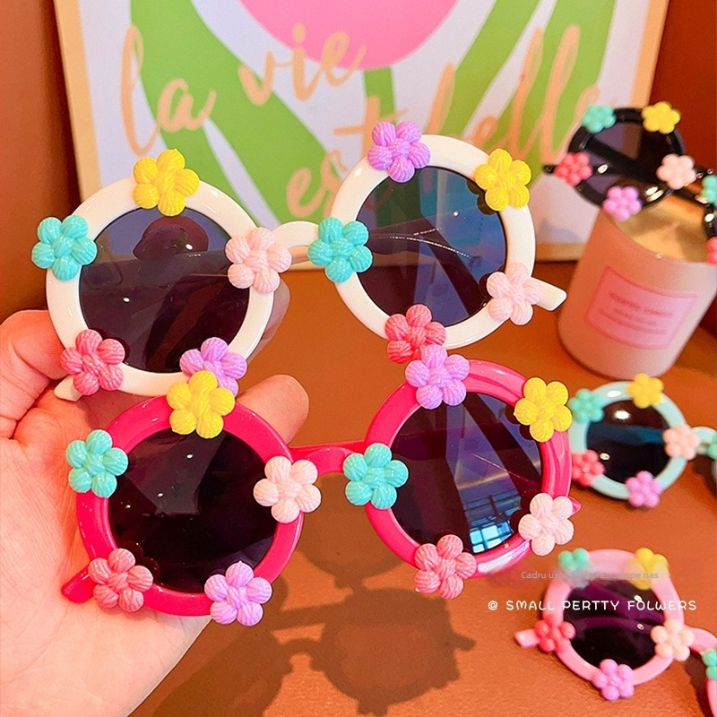 Ochelari de soare pentru copii, ramă rotundă cu model floral, polarizați UV380, ramă clip-on, Primăvara 2025