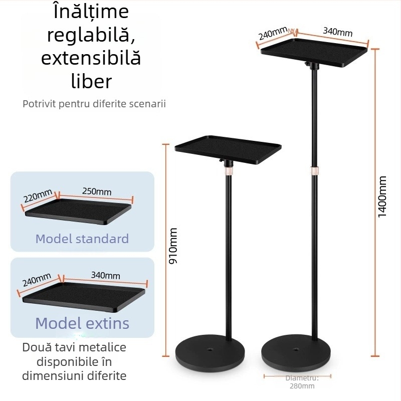 Suport universal pentru proiector din metal, cu disc rotund și cap gimbal, reglabil telescopic, fără găuri (Model M021)