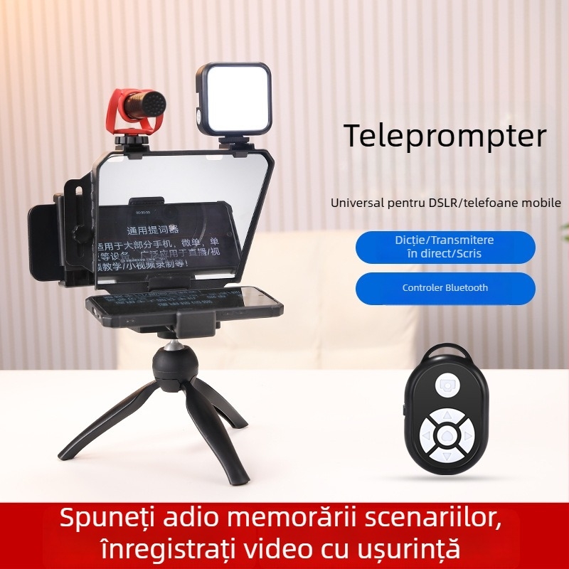 Teleprompter pentru cameră — portabil, pentru interviuri și filmări în teren, aliaj de aluminiu