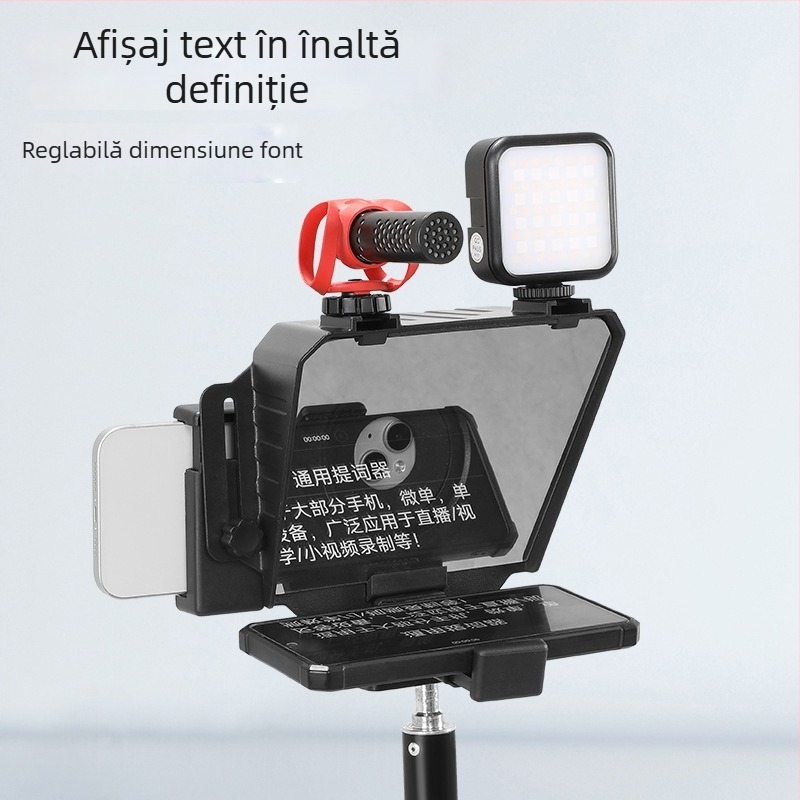 Teleprompter pentru cameră — portabil, pentru interviuri și filmări în teren, aliaj de aluminiu