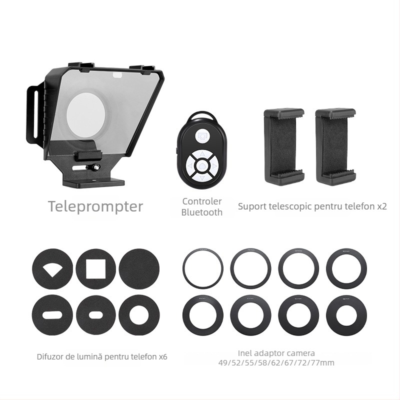 Teleprompter pentru cameră — portabil, pentru interviuri și filmări în teren, aliaj de aluminiu