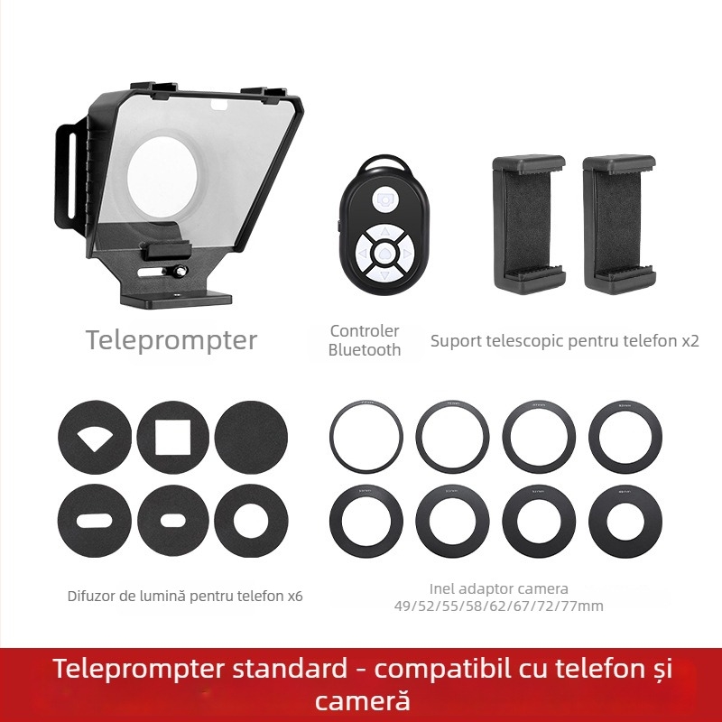 Teleprompter pentru cameră — portabil, pentru interviuri și filmări în teren, aliaj de aluminiu