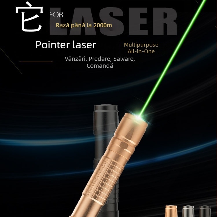 Set Laser Pointer Pen Light, Oțel inoxidabil, 3W, Rază >500 m, Rotire 360°