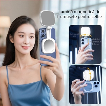 Lumină magnetică de umplere pentru telefon și suport, pentru streaming live, selfie, oglindă de machiaj, lampă portabilă de înfrumusețare, suport fotografic
