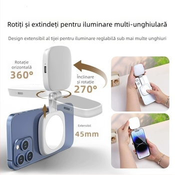 Lumină magnetică de umplere pentru telefon și suport, pentru streaming live, selfie, oglindă de machiaj, lampă portabilă de înfrumusețare, suport fotografic