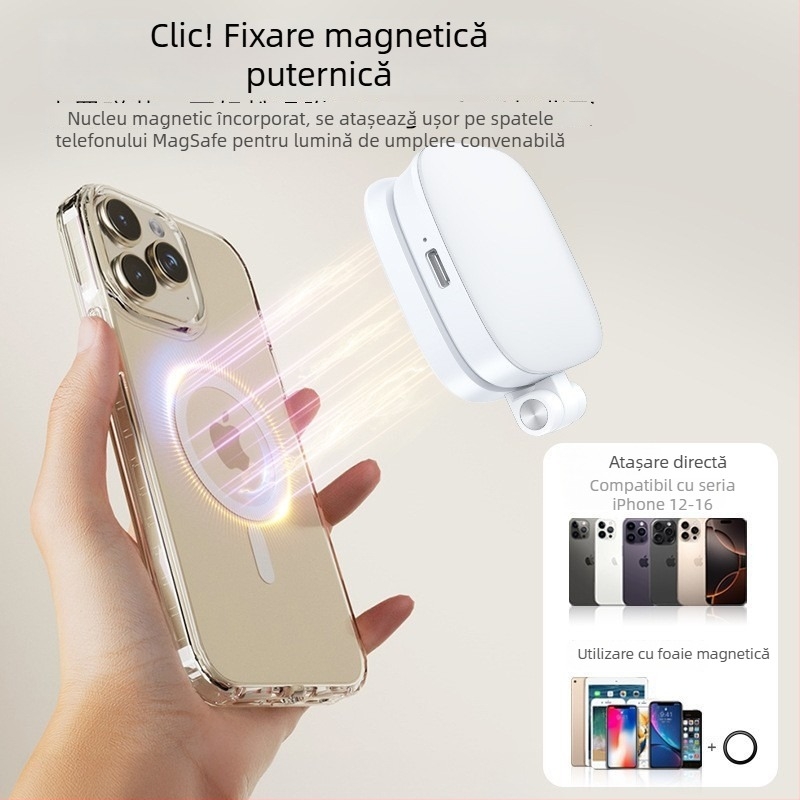 Lumină magnetică de umplere pentru telefon și suport, pentru streaming live, selfie, oglindă de machiaj, lampă portabilă de înfrumusețare, suport fotografic