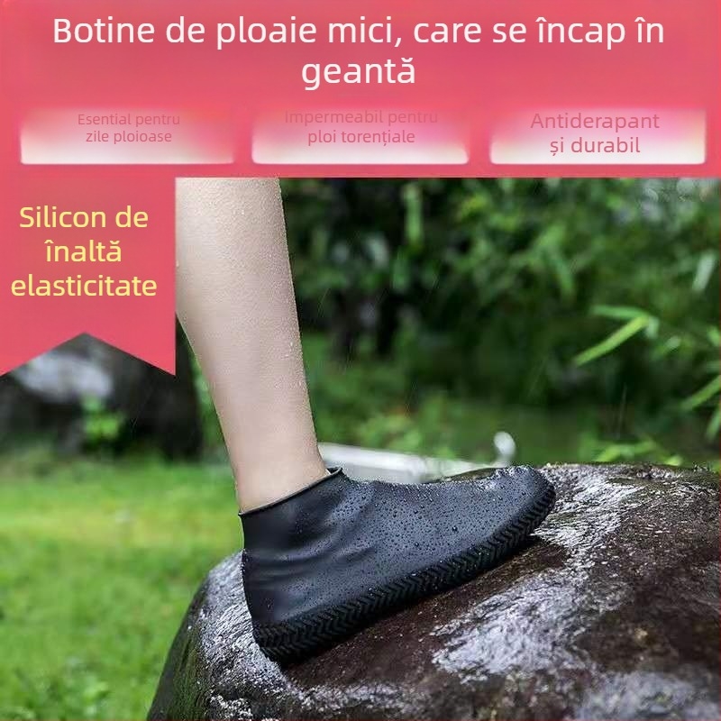 Acoperitoare de pantofi din silicon impermeabile, îngroșate, antiderapante, rezistente la abraziune, lavabile, versiune îmbunătățită; brand BH, cu logo imprimat, personalizabile, stil simplu