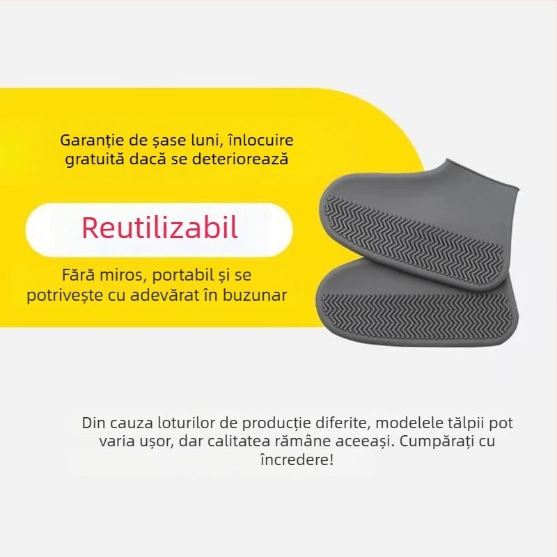 Acoperitoare de pantofi din silicon impermeabile, îngroșate, antiderapante, rezistente la abraziune, lavabile, versiune îmbunătățită; brand BH, cu logo imprimat, personalizabile, stil simplu