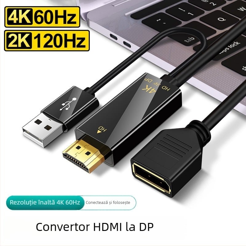 Adaptor HDMI către DP (4K60Hz, cip de înaltă calitate, lungime cablu 0.25m/1.8m)