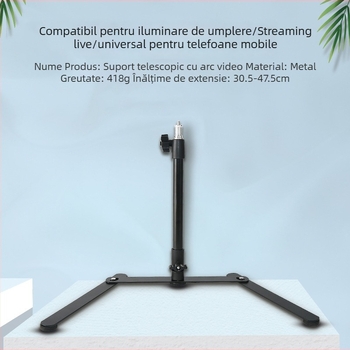 Stativ pentru telefon pentru live streaming cu iluminare, din aliaj de aluminiu, reglabil de sus, bază pliabilă, sarcină maximă 2-5 kg