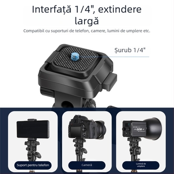 Cap de trepied cu adaptor gimball Q-K1 — eliberare rapidă, ABS, capacitate 3 kg, dimensiuni 123×70×48 mm