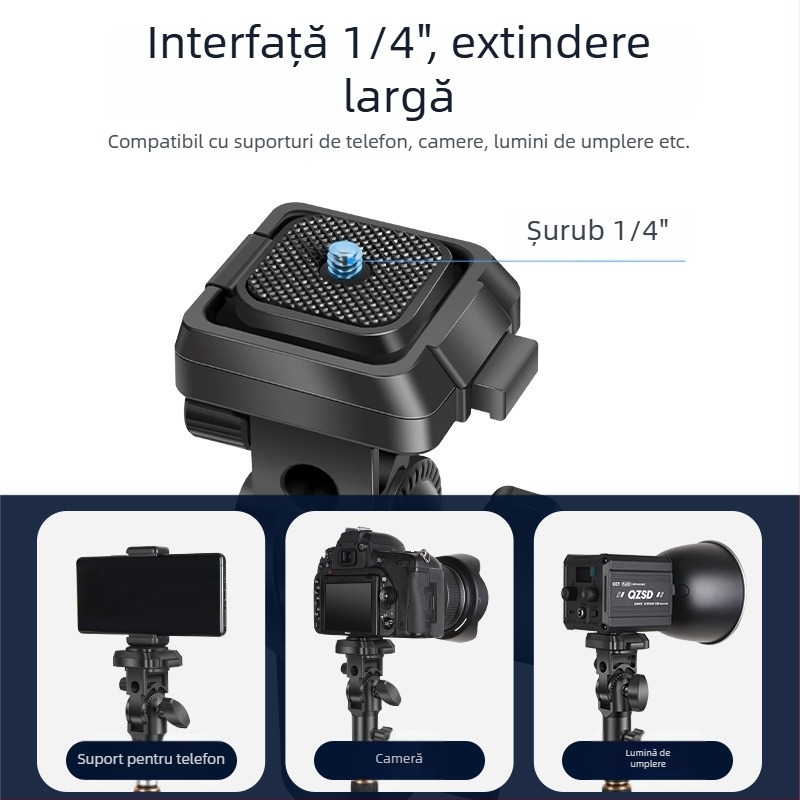 Cap de trepied cu adaptor gimball Q-K1 — eliberare rapidă, ABS, capacitate 3 kg, dimensiuni 123×70×48 mm