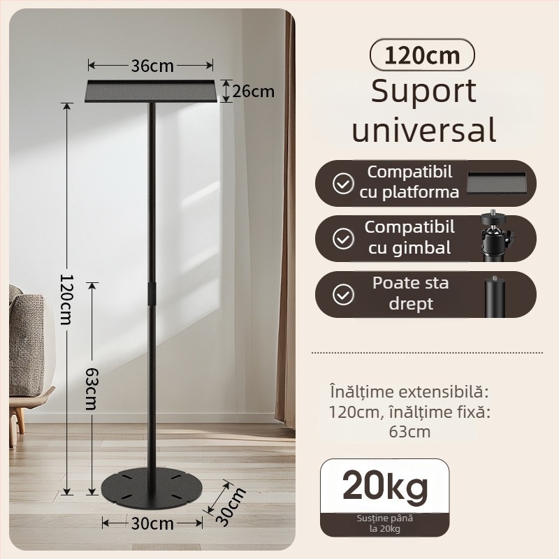 Suport metalic pentru proiector cu tavă și cap pan-tilt, multifuncțional, retractabil și reglabil, portabil