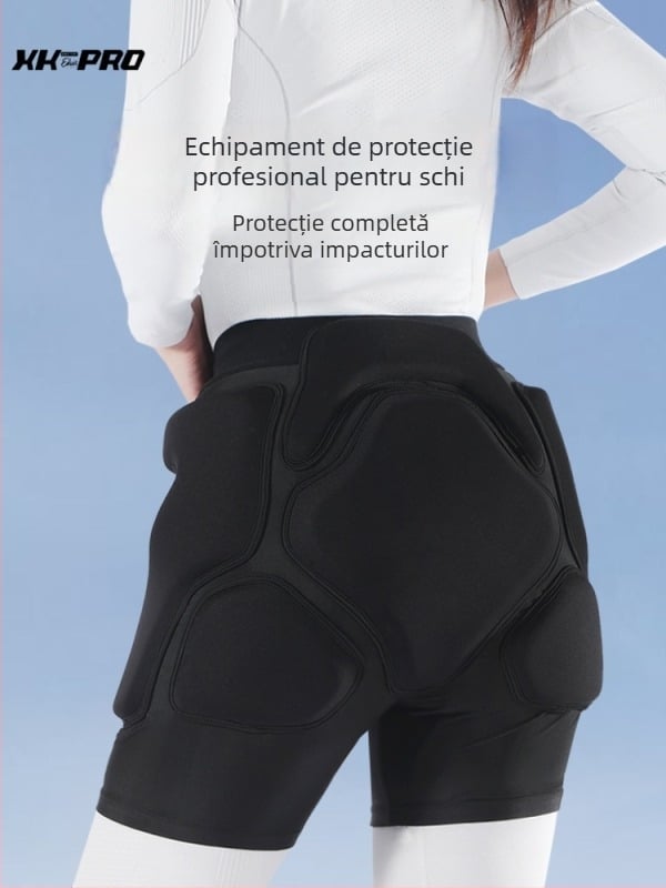 Pantaloni de protecție pentru schi pentru adulți, cu insertii protectoare integrate – anti-cădere, anti-coliziune; țesătură Lycra diving, burete poliester-nylon, fibră EVA poliester