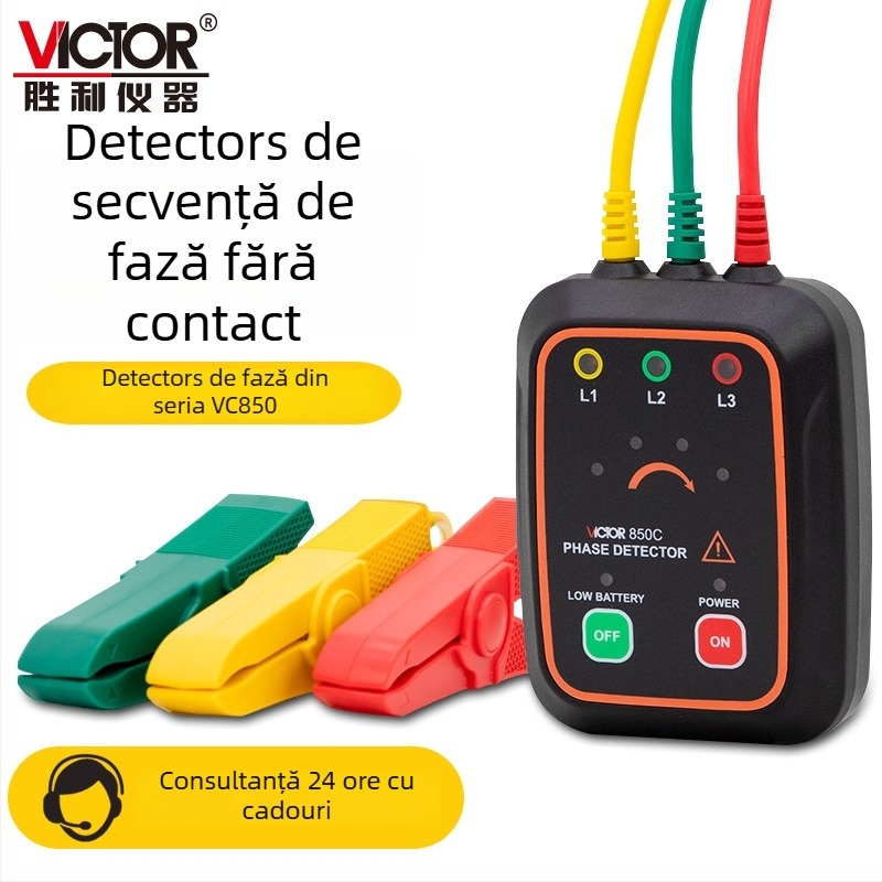 Fazometru AC trifazat și tester de secvență a fazelor VC850A/B/C/D, interval de măsură 220-600V, pentru testarea fazei motorului.
