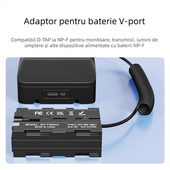 Adaptor baterie dummy D-TAP către NP-F970/550/750, cu două fețe, cu suport pentru monitor – aliaj de aluminiu