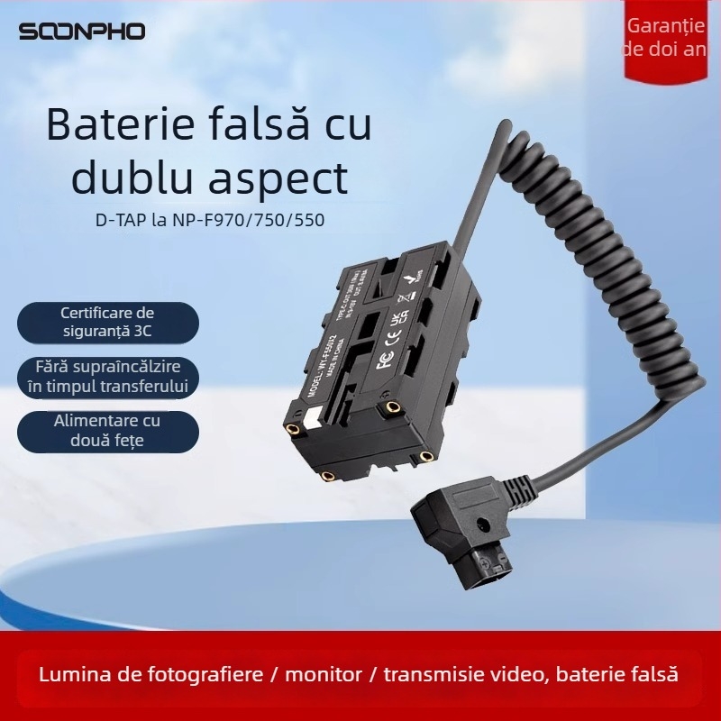 Adaptor baterie dummy D-TAP către NP-F970/550/750, cu două fețe, cu suport pentru monitor – aliaj de aluminiu