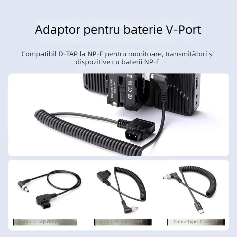 Adaptor baterie dummy D-TAP către NP-F970/550/750, cu două fețe, cu suport pentru monitor – aliaj de aluminiu