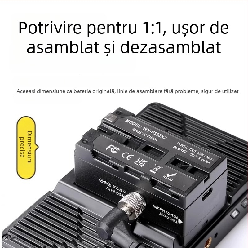 Adaptor baterie dummy D-TAP către NP-F970/550/750, cu două fețe, cu suport pentru monitor – aliaj de aluminiu