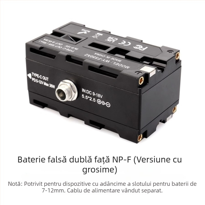 Adaptor baterie dummy D-TAP către NP-F970/550/750, cu două fețe, cu suport pentru monitor – aliaj de aluminiu