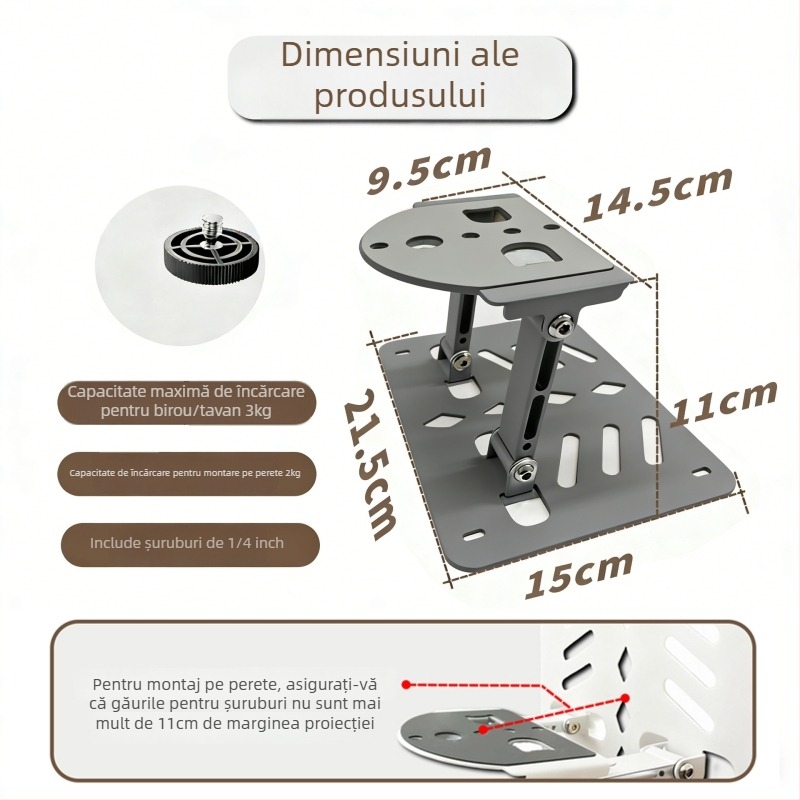 Suport de proiector pentru birou, rotire de 360°, model universal pentru birou, proiectează pe tavan sau lângă pat, pentru uz casnic