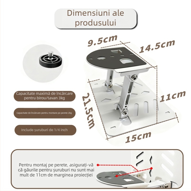 Suport de proiector pentru birou, rotire de 360°, model universal pentru birou, proiectează pe tavan sau lângă pat, pentru uz casnic