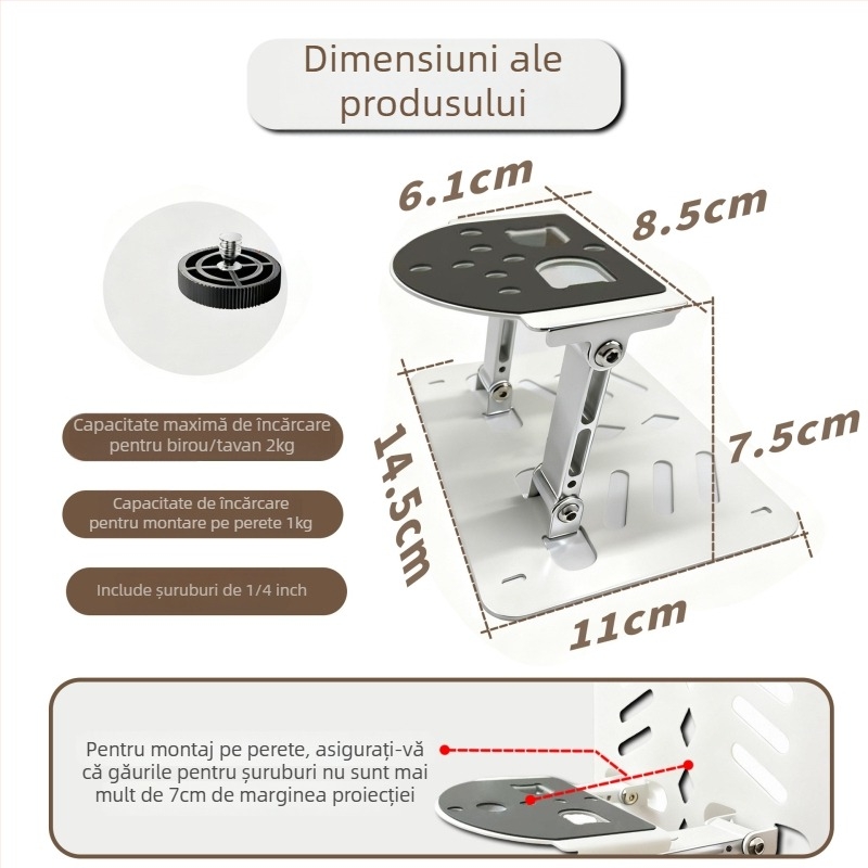 Suport de proiector pentru birou, rotire de 360°, model universal pentru birou, proiectează pe tavan sau lângă pat, pentru uz casnic