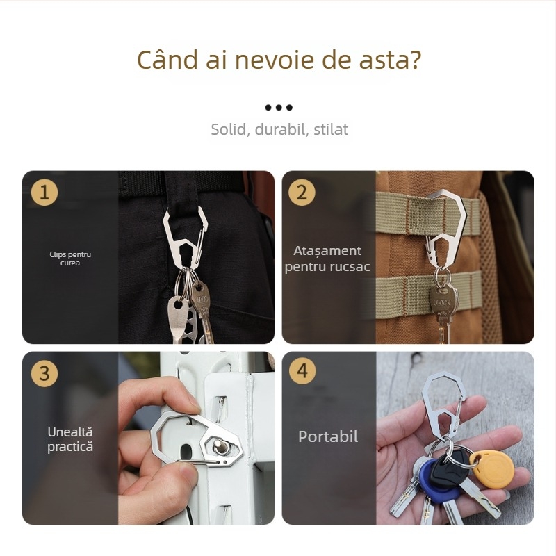 X-TOOLS Carabinieră din oțel inoxidabil, formă octagonală, eliberare rapidă, multifuncțională, sarcină maximă 20