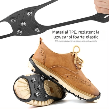 Protetor de încălțăminte antiderapant cu 8 dinți pentru iarnă pe gheață și zăpadă; ușor de pus și scos. Modelul 011, Feet Enlightenment (Material: TPE și metal; Stil: antiderapant, uz zilnic)