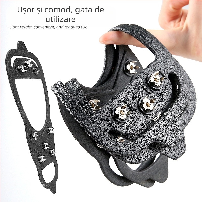Protetor de încălțăminte antiderapant cu 8 dinți pentru iarnă pe gheață și zăpadă; ușor de pus și scos. Modelul 011, Feet Enlightenment (Material: TPE și metal; Stil: antiderapant, uz zilnic)