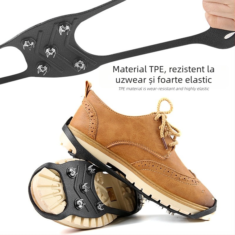 Protetor de încălțăminte antiderapant cu 8 dinți pentru iarnă pe gheață și zăpadă; ușor de pus și scos. Modelul 011, Feet Enlightenment (Material: TPE și metal; Stil: antiderapant, uz zilnic)