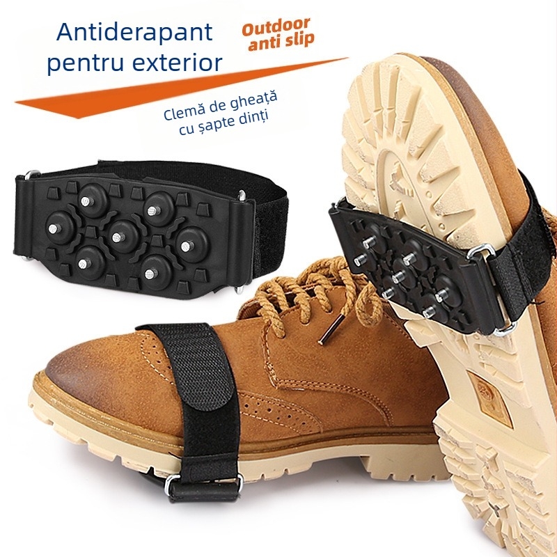 Cramponi reglabili pentru drumeții – protecții antiaderare pentru încălțăminte portabile, Material: TPR și oțel manganic