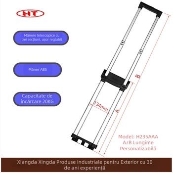 Mâner telescopic pentru bagaje - 3 secțiuni, aliaj de aluminiu, ultra ușor, accesorii personalizabile