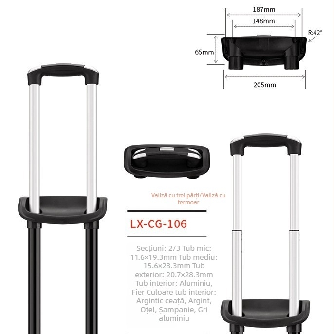Troler pentru bagaje Longxin Bg-106 — construcție din fier, tijă telescopică reglabilă, caracteristici personalizabile