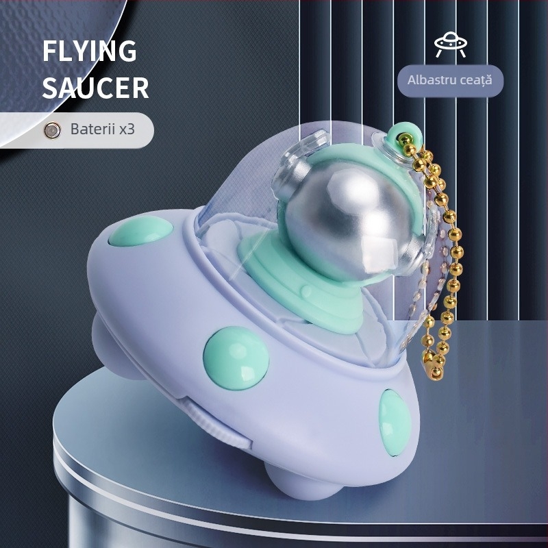 Breloc luminos cu proiecție a unei nave spațiale pentru copii, UFO mini desen animat