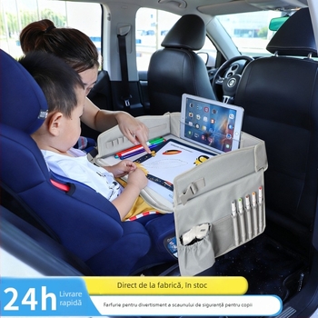 Tavă pentru scaunul auto al copiilor, planșă de desen pliabilă multifuncțională, spațiu de depozitare pentru jucării în mașină, impermeabilă și ultraușoară, din stofă Oxford
