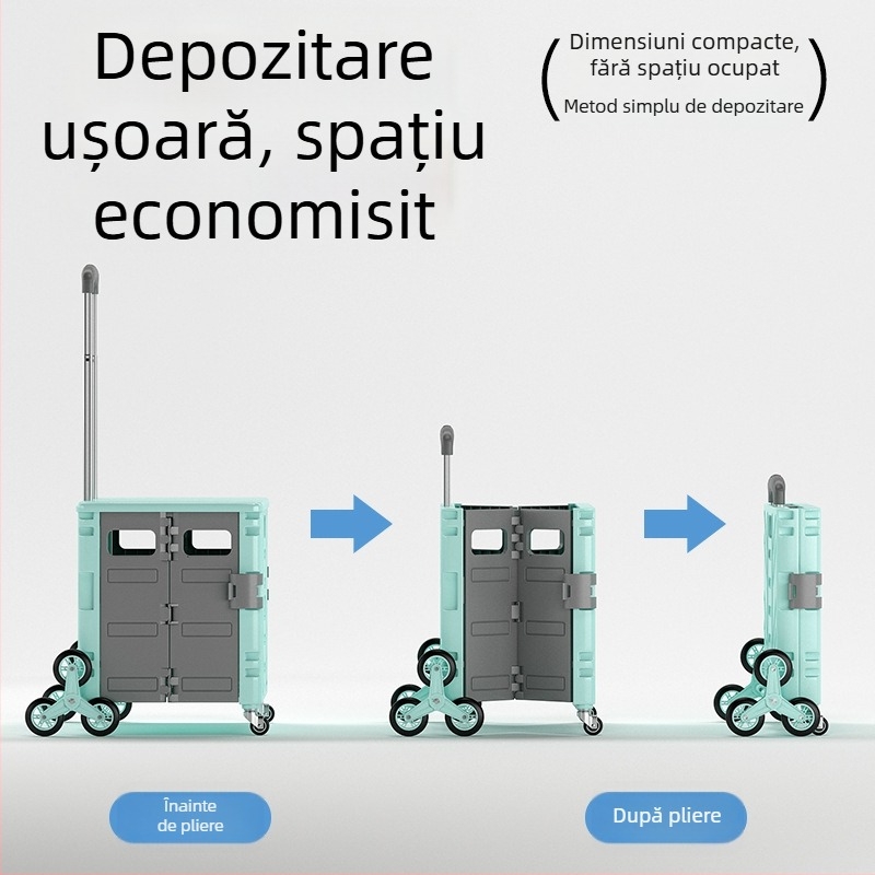 Căruță de cumpărături pliabilă, cu patru roți, din aliaj de aluminiu, capacitate de încărcare 60 kg, greutate 3,2 kg, fabricat în Zhejiang