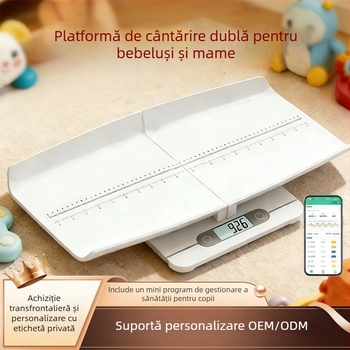 Cântar pentru înălțimea și greutatea bebelușului, cântar infant, reîncărcabil, utilizare duală mamă-bebeluș, cântar electronic compact cu testarea grăsimii corporale, LCD 3 inch, 0,2–180 kg, ABS, model B60LW