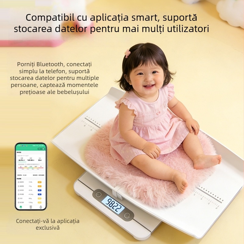 Cântar pentru înălțimea și greutatea bebelușului, cântar infant, reîncărcabil, utilizare duală mamă-bebeluș, cântar electronic compact cu testarea grăsimii corporale, LCD 3 inch, 0,2–180 kg, ABS, model B60LW