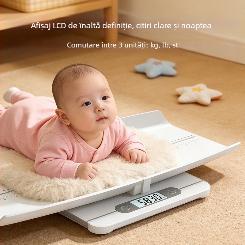 Cântar pentru înălțimea și greutatea bebelușului, cântar infant, reîncărcabil, utilizare duală mamă-bebeluș, cântar electronic compact cu testarea grăsimii corporale, LCD 3 inch, 0,2–180 kg, ABS, model B60LW