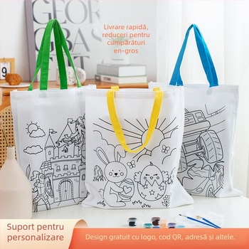 Geantă din pânză pentru pictură DIY cu logo personalizat; 8A 100% bumbac; imprimare UV digitală și serigrafie; în stoc și personalizabil