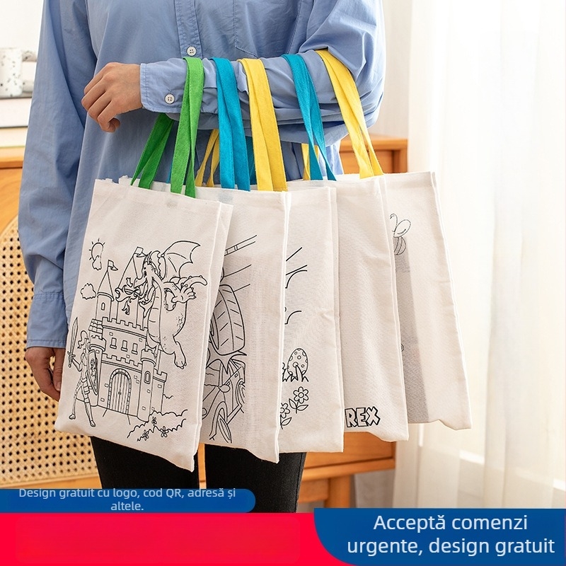 Geantă din pânză pentru pictură DIY cu logo personalizat; 8A 100% bumbac; imprimare UV digitală și serigrafie; în stoc și personalizabil