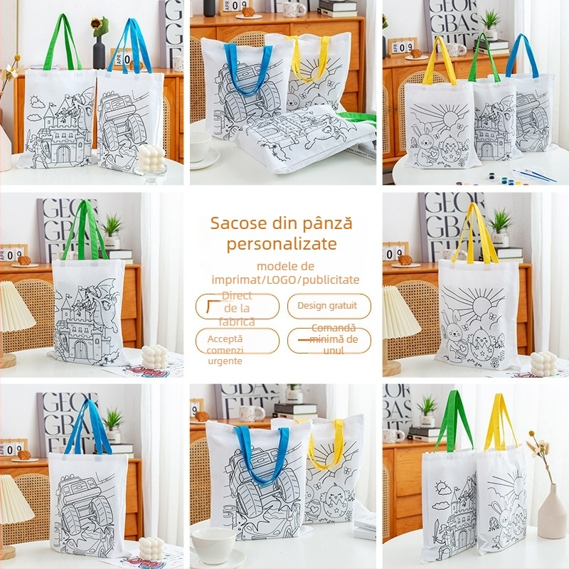 Geantă din pânză pentru pictură DIY cu logo personalizat; 8A 100% bumbac; imprimare UV digitală și serigrafie; în stoc și personalizabil