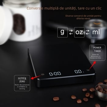 Cântar de cafea reîncărcabil, capacitate 3 kg, cronometru rapid, cântar digital inteligent pentru bucătărie, precizie 0,1 g
